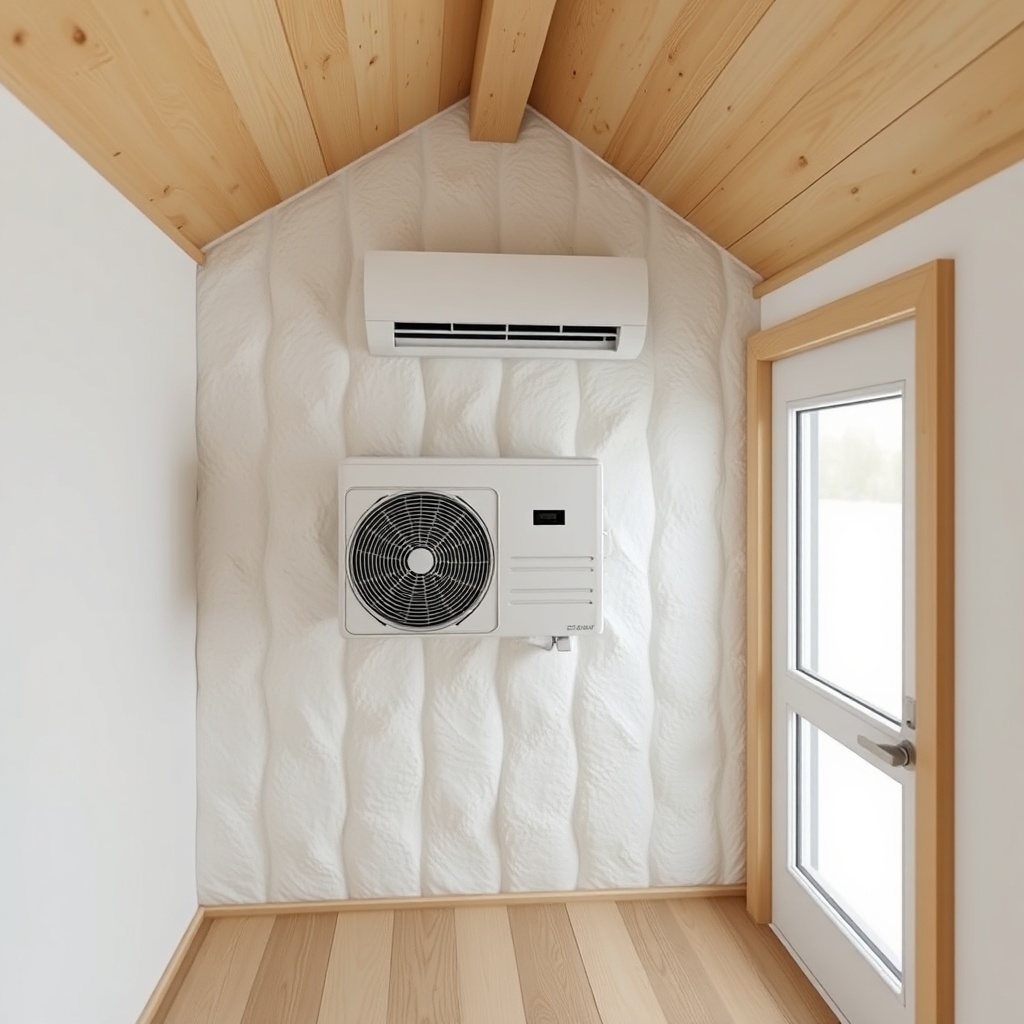 <clean photorealistic photo/illustration of MiniEv İki Katlı Tiny House with visible insul