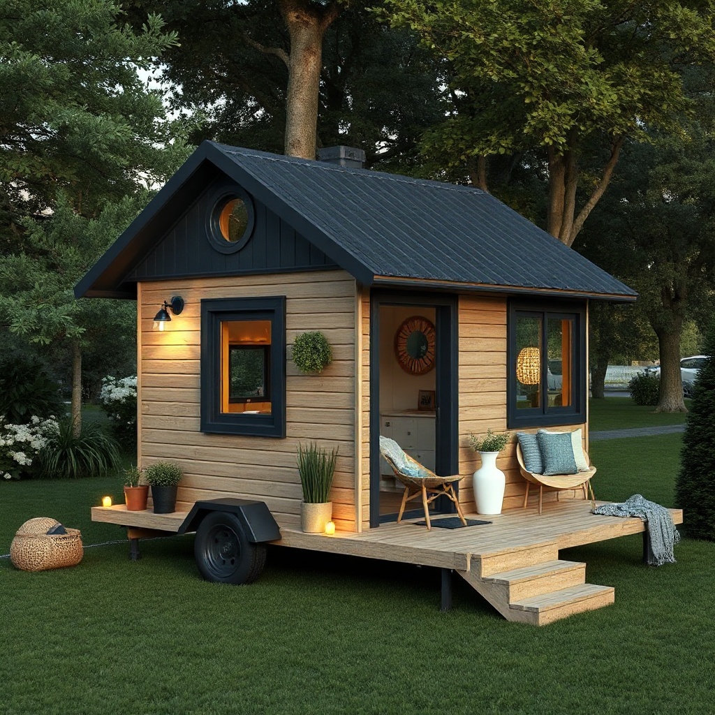 MiniEv iki katlı tiny house yanında hibrit enerji sistemi
