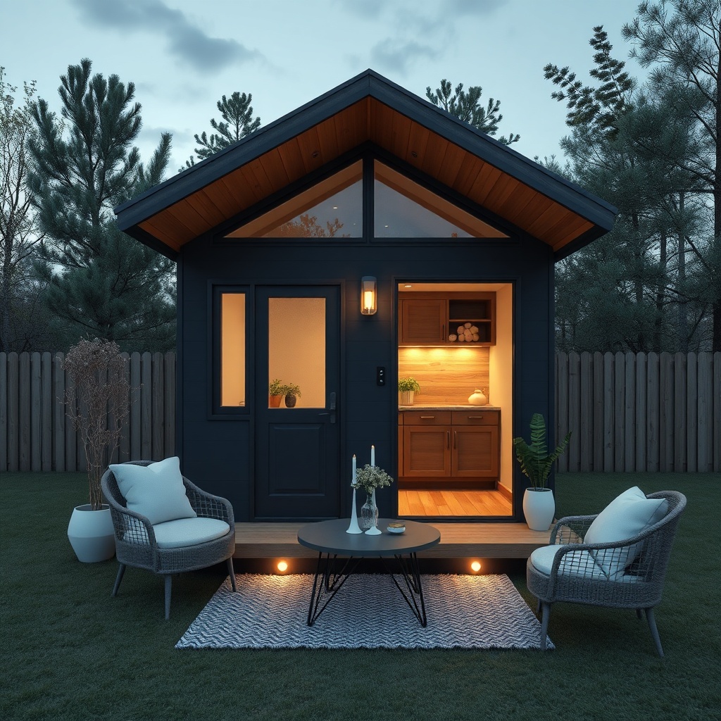 Modern bir tiny house içinde yerleştirilmiş MiniEv modüler mutfak ünitesinin geniş açıdan