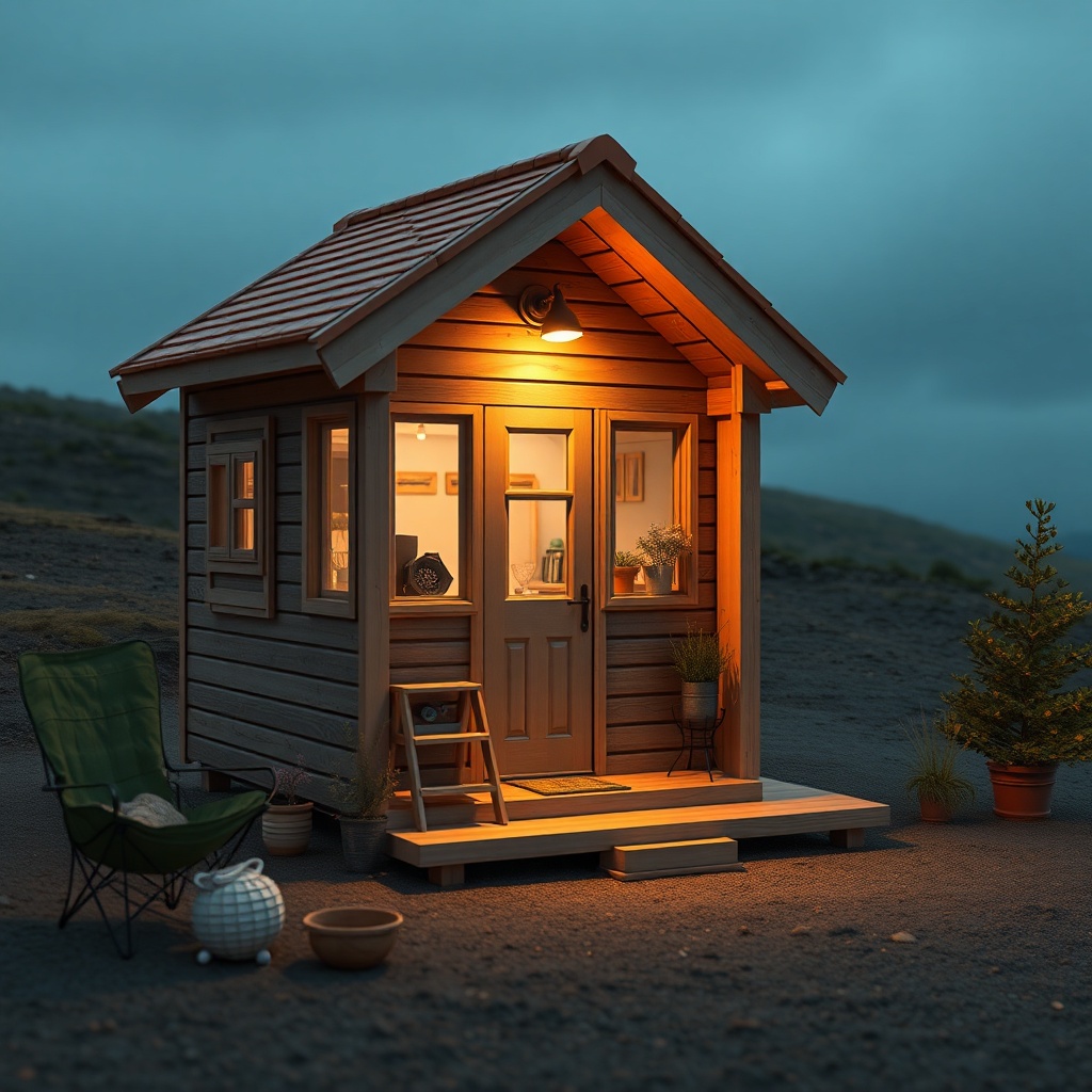 Tiny house oturma alanında tavan spotları