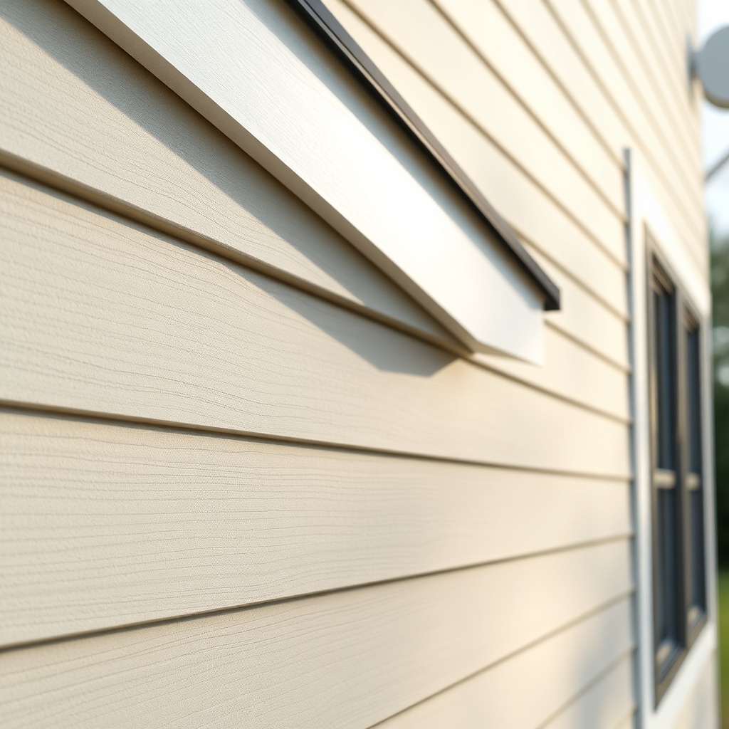 Photorealistic close-up of fiber cement siding on a tiny house