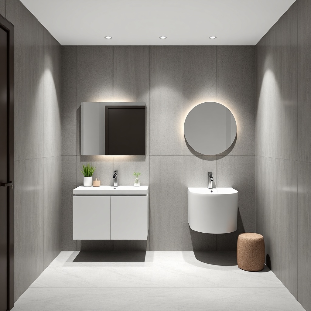 Minimalist bir MiniEv modüler banyo iç mekanı