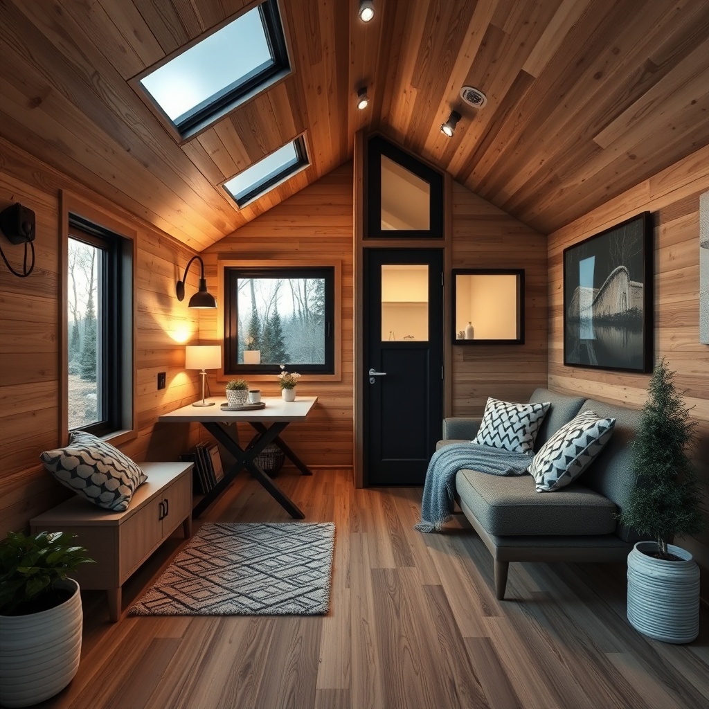 <MiniEv Tiny House iç mekanında